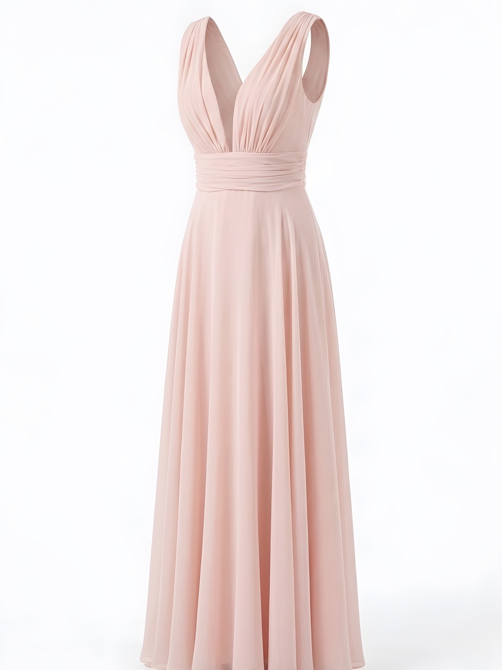 Bella Bridesmaids Blush Pink V-Neck Sleeveless Chiffon Maxi Dress